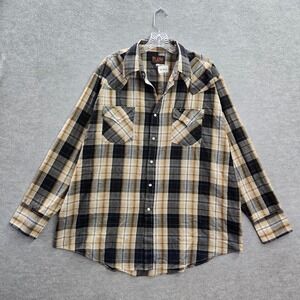 Plains Men Button Up Shirt XL Black Plaid Western Pearl Snap Long Sleeve READ